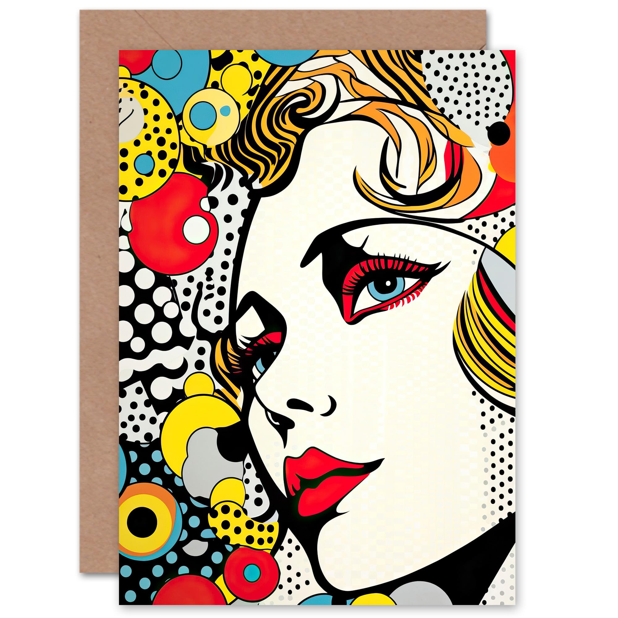 Artery8 Comic Book Style Pop Art Woman Face Birthday Thank You Greeting Card