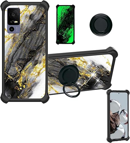Aroepurt TCL 40 XL SE T - Funda compatible con TCL 40T para TCL 40XL, funda de PC + TPU 2 en 1, soporte de anillo, purpurina dorada y luminosa,