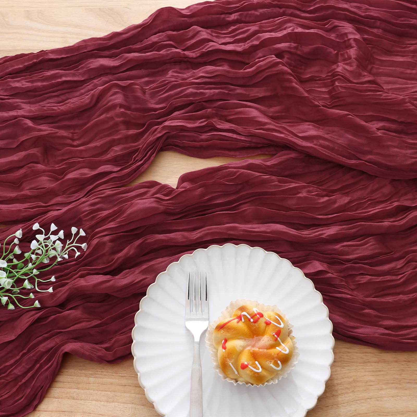 Homaxy 2 caminos de mesa de color rojo vino, 90 x 300 cm, moderno, bohemio, decoración de mesa, muselina, lavable, para cocina, interior, exterior, boda, fiesta, cumpleaños