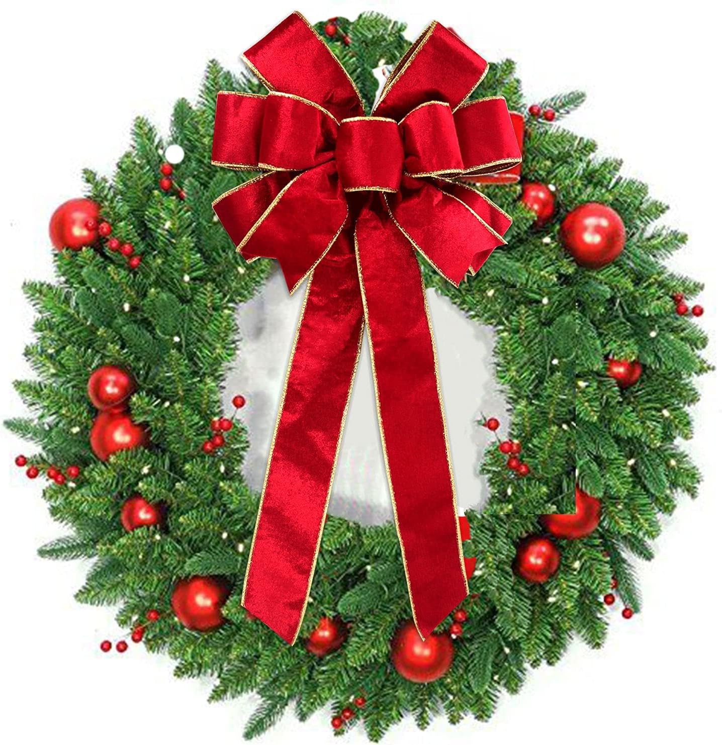 Red Velvet Christmas Bows with Gift Box, Gold Wired Red Bows for Wreath Floral, Christmas Tree Topper, Outside Bowknot Red Bow for Car Wall Garden Yard Front Door - Image 2