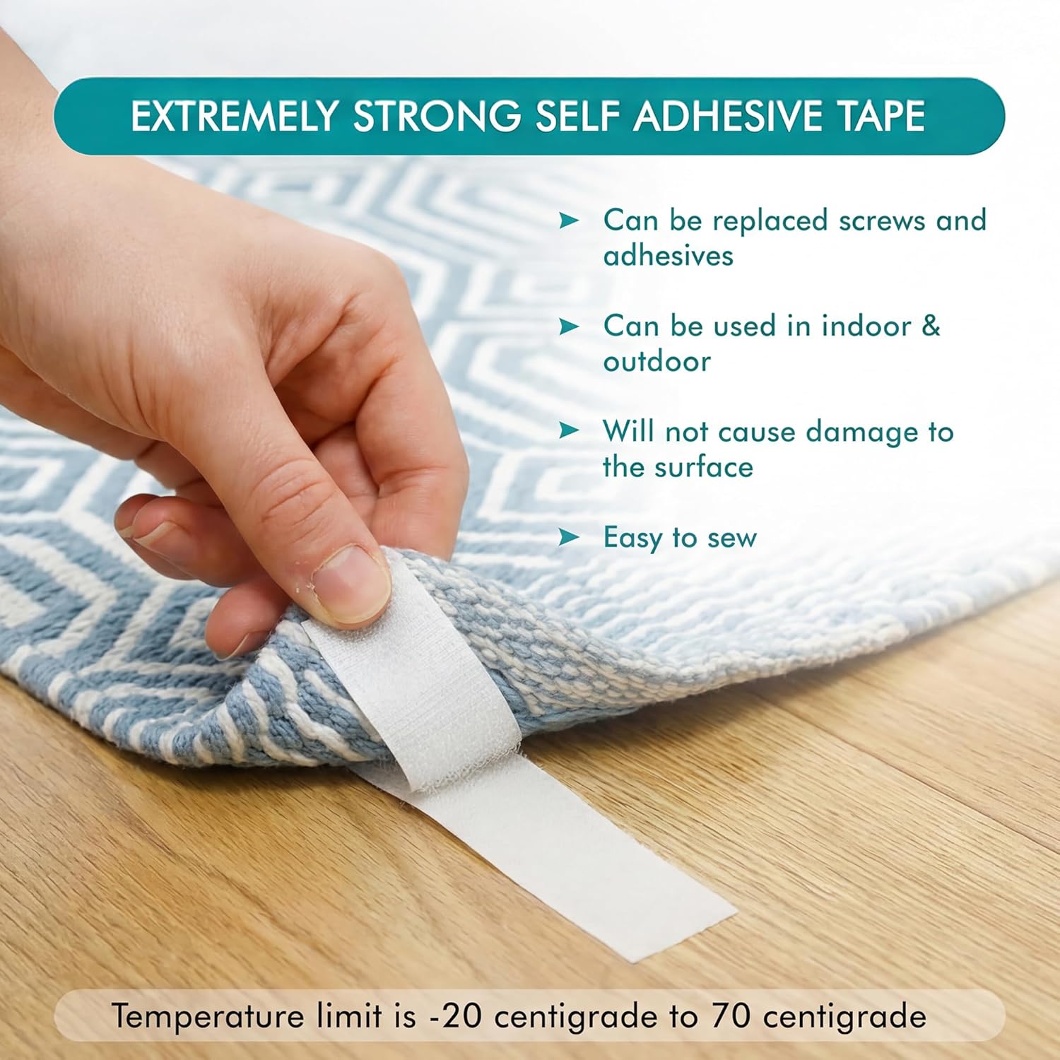 (26ft x 0.75in) White Velcro Strips with Adhesive, Double Rolls of Heavy Duty Self Adhesive Tape with Backing (20ft x 4in + Measuring Tape)