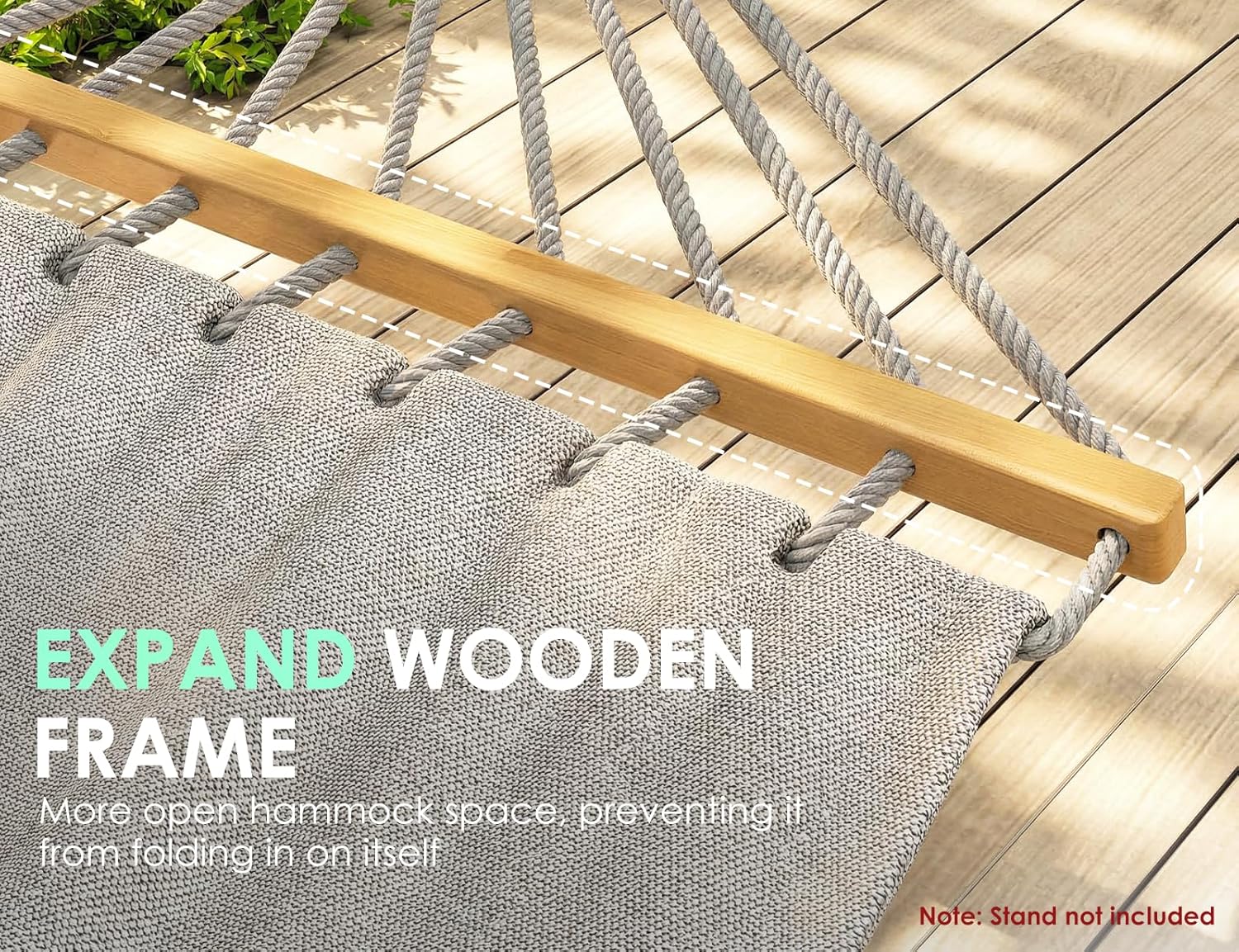 Hammock for Outside, Double Hammocks Without Stand, 2 Person, Spreader Wooden Bar, Side Storage, for Outdoor, Indoor, Patio (Light Grey)