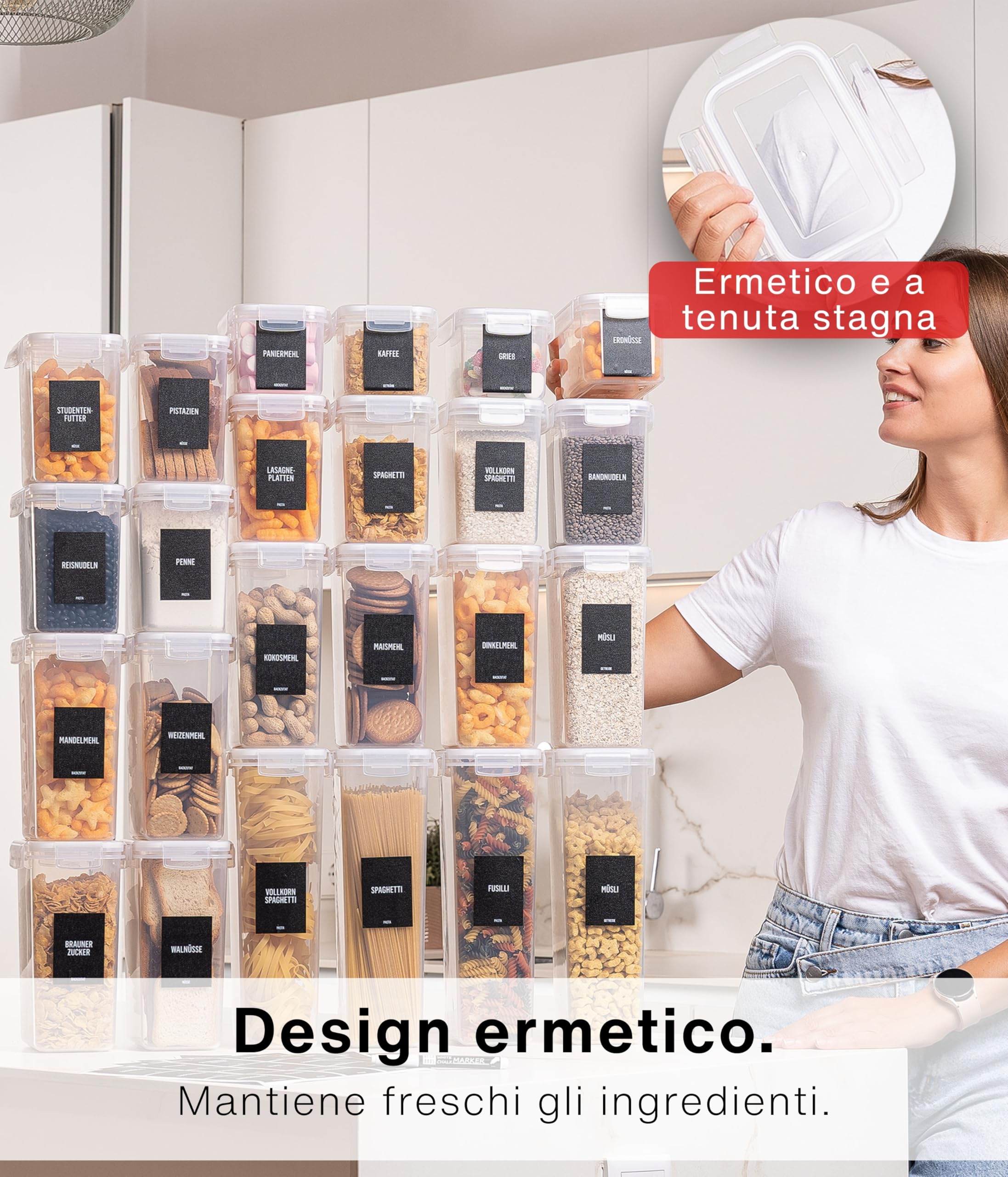 Deco haus Contenitori Ermetici per Alimenti - Contenitori Ermetici Alimentari Plastica con Coperchio per Alimenti Set - Barattoli di Plastica Non BPA - Usi in Cucina - Set di 24
