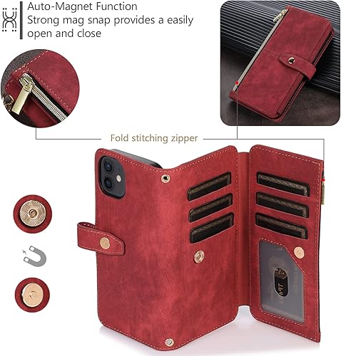 Miniatura 4 de UEEBAI Funda para Samsung Galaxy S20 FE 5G, 9 ranuras para tarjetas, cartera de cuero retro, a prueba de golpes, con correa de mano, ranuras para