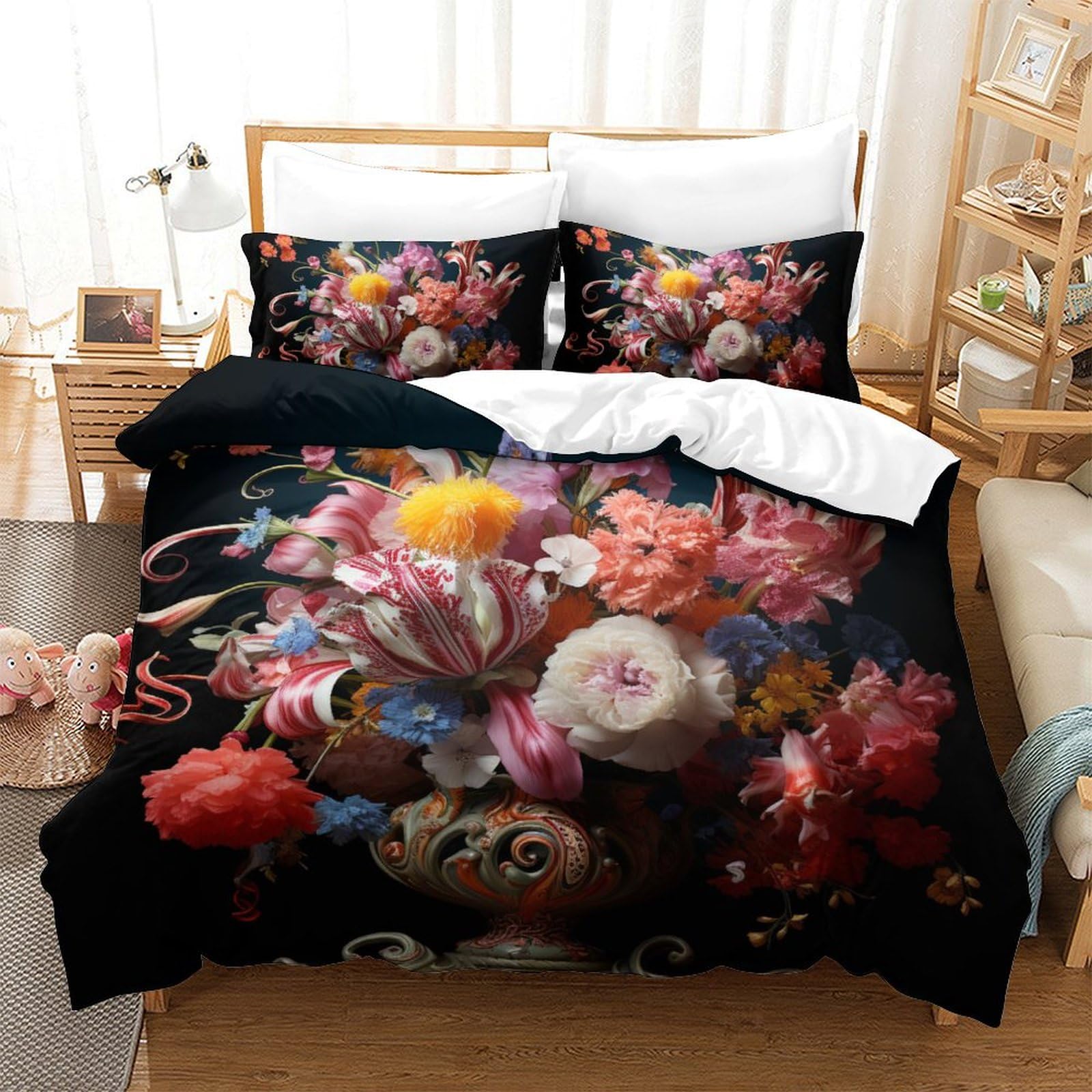 Housse de couette microfibre de qualité supérieure avec motif fleurs 3D