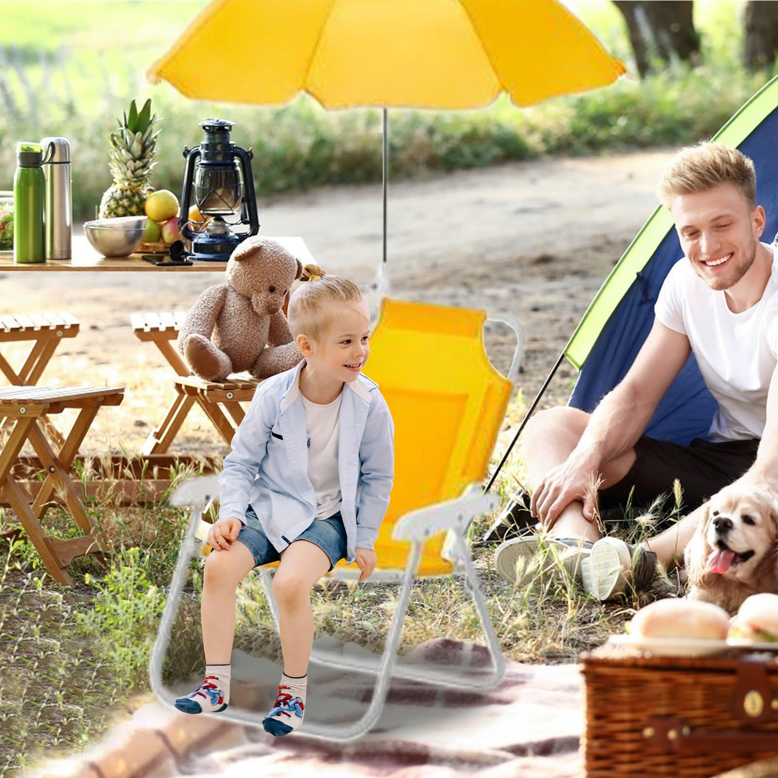 Chaise de plage pliable pour enfants - Chaise pliante inclinable avec parasol, siège résistant pour voyage, pique-nique, extérieur, jardin, piscine