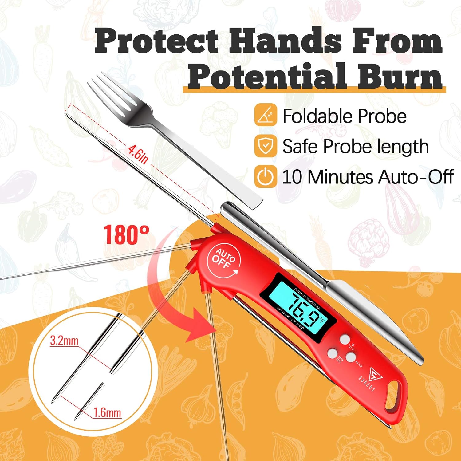 DOQAUS Meat Thermometer [Upgraded 2021], Instant Read Food Thermometer for Cooking, Digital Kitchen Thermometer Probe with Backlit & Reversible Display, Cooking Thermometer for Turkey Grill BBQ Candy: Home & Kitchen