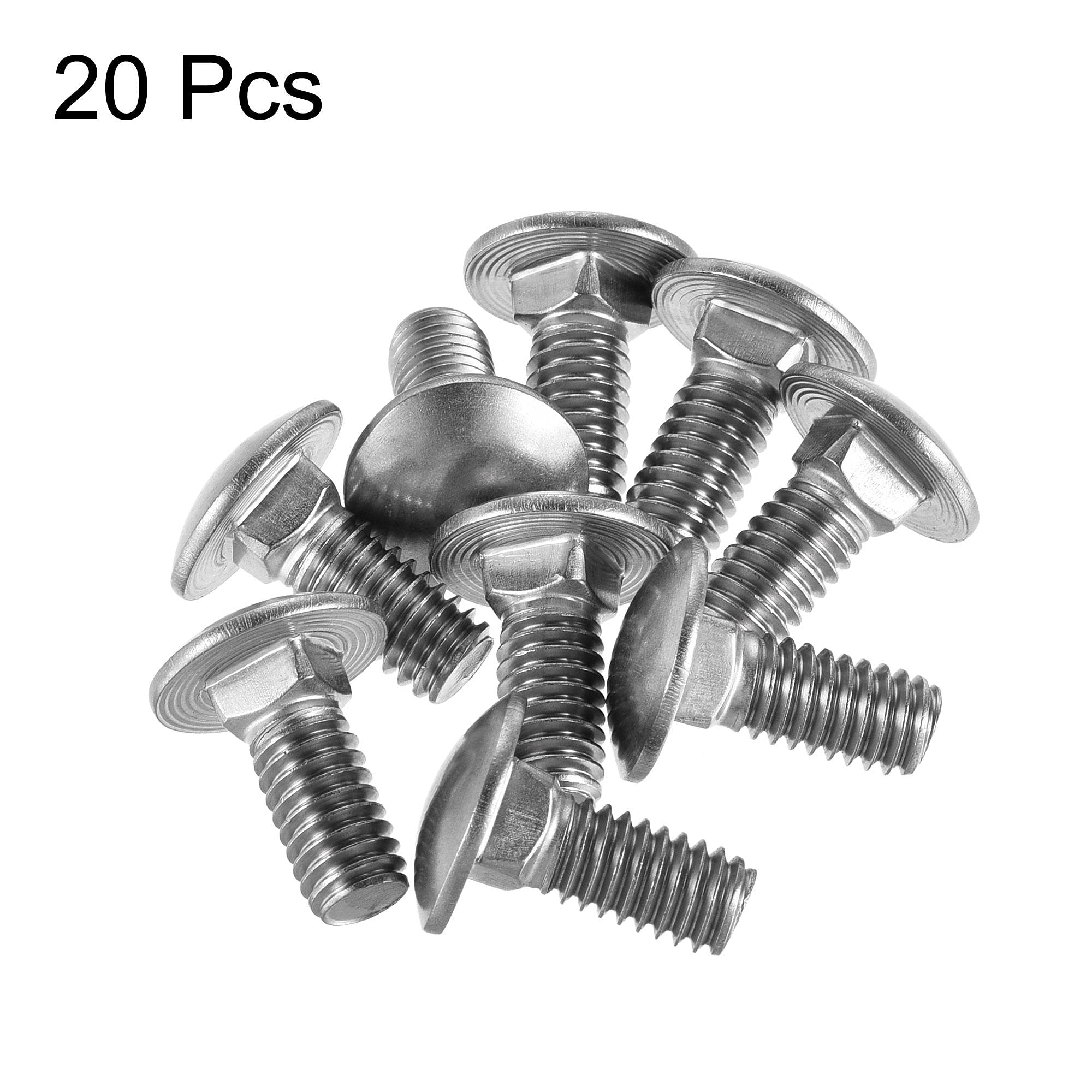 20 écrous Chariot 5/16-18x3/4 – Tête Ronde Carrée, Acier Inox 304, Par Uxcell