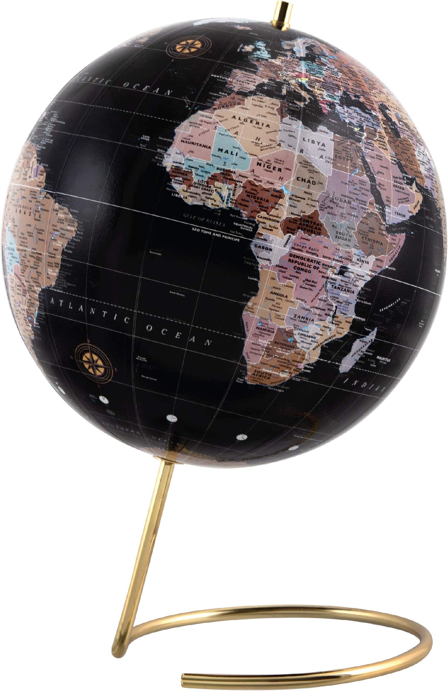 Refinery & Co. Desktop Globe, Vintage-Style Tabletop Home or Office Décor, Contemporary Decorative Spinning World with Gold Polished Brass Base, Best Wanderlust Gift for Traveler or Jetsetter