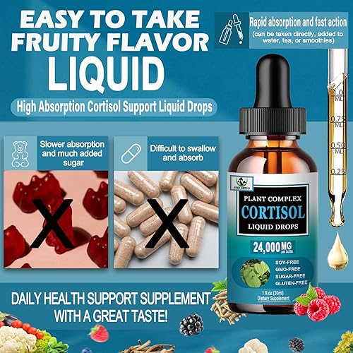 Miniatura 4 de Suplemento de cortisol para mujeres Suplemento de cortisol líquido 19 en 1 con Ashwagandha Magnesio L-teanina fosfatidilserina hierbas Hormona de