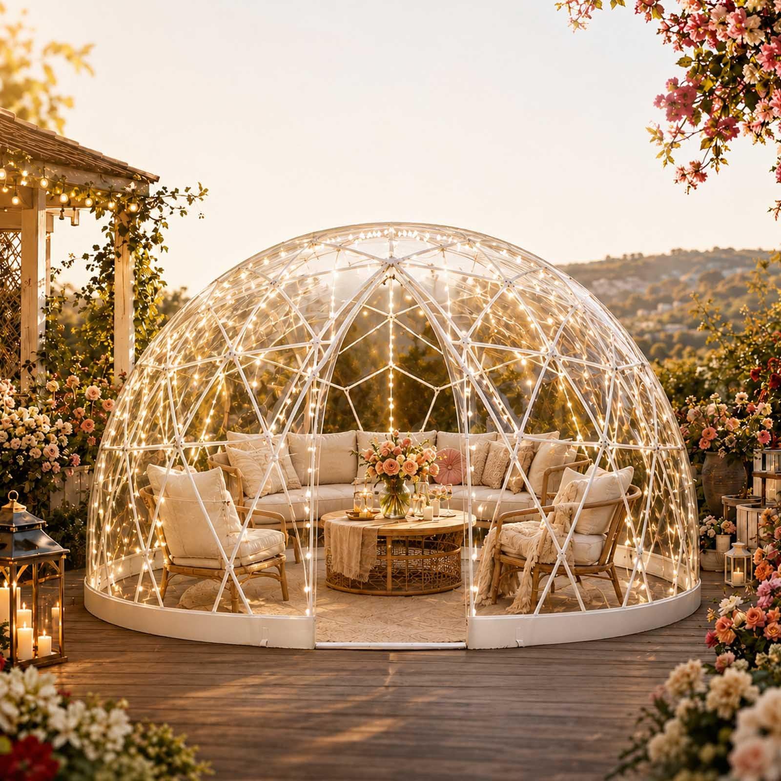 aallwwsso 12ft Garden Igloo Bubble Tent, Transparent Outdoor Geodesic Dome Shelter, Waterproof & Weather-Resistant Greenhouse Tent For Patio, Backyard, Garden, Camping, Dining And Parties