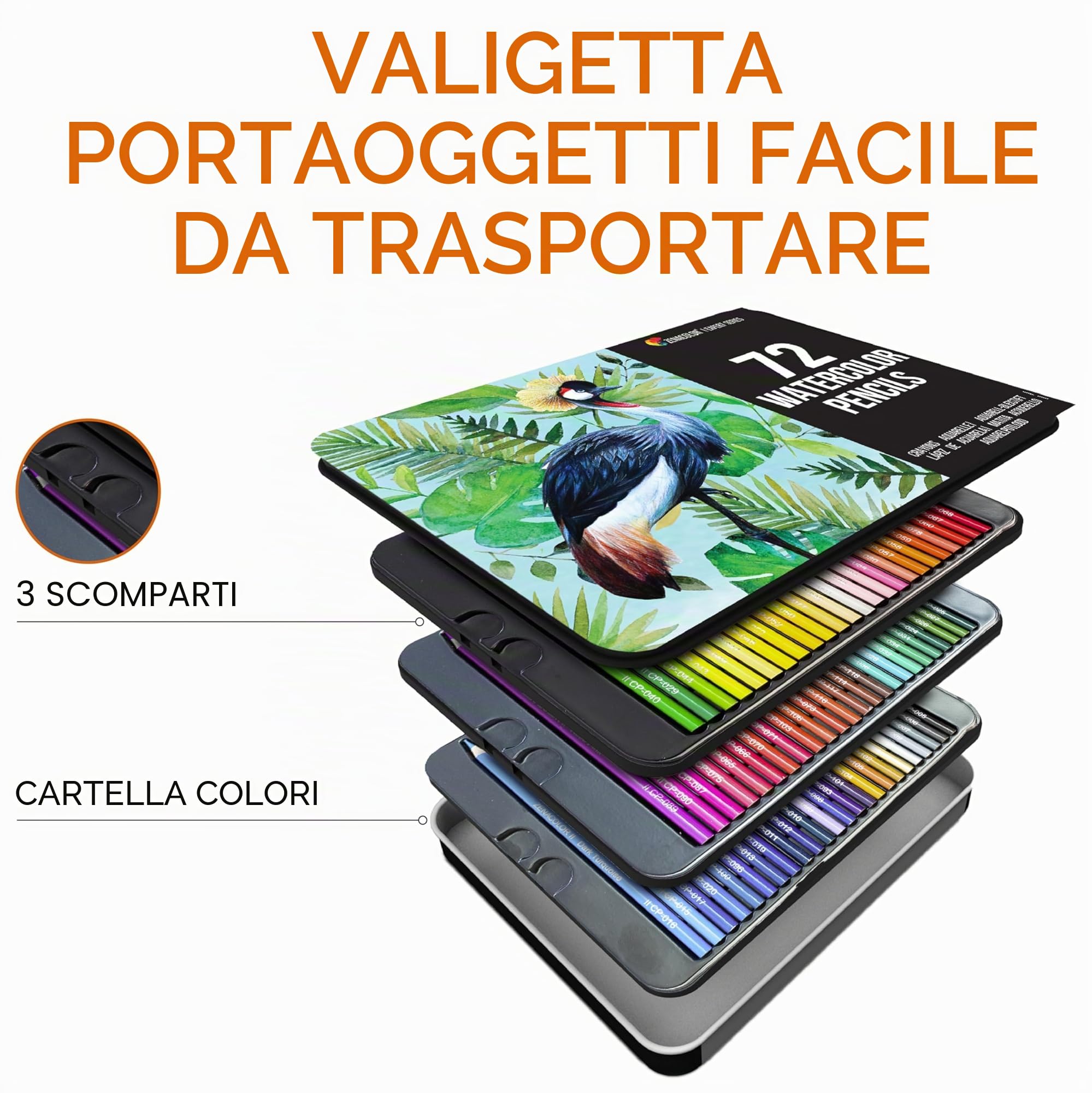 Zenacolor 72 Matite Acquerellabili Pennello Astuccio Metallo Scatola Matite Colorate Solubili