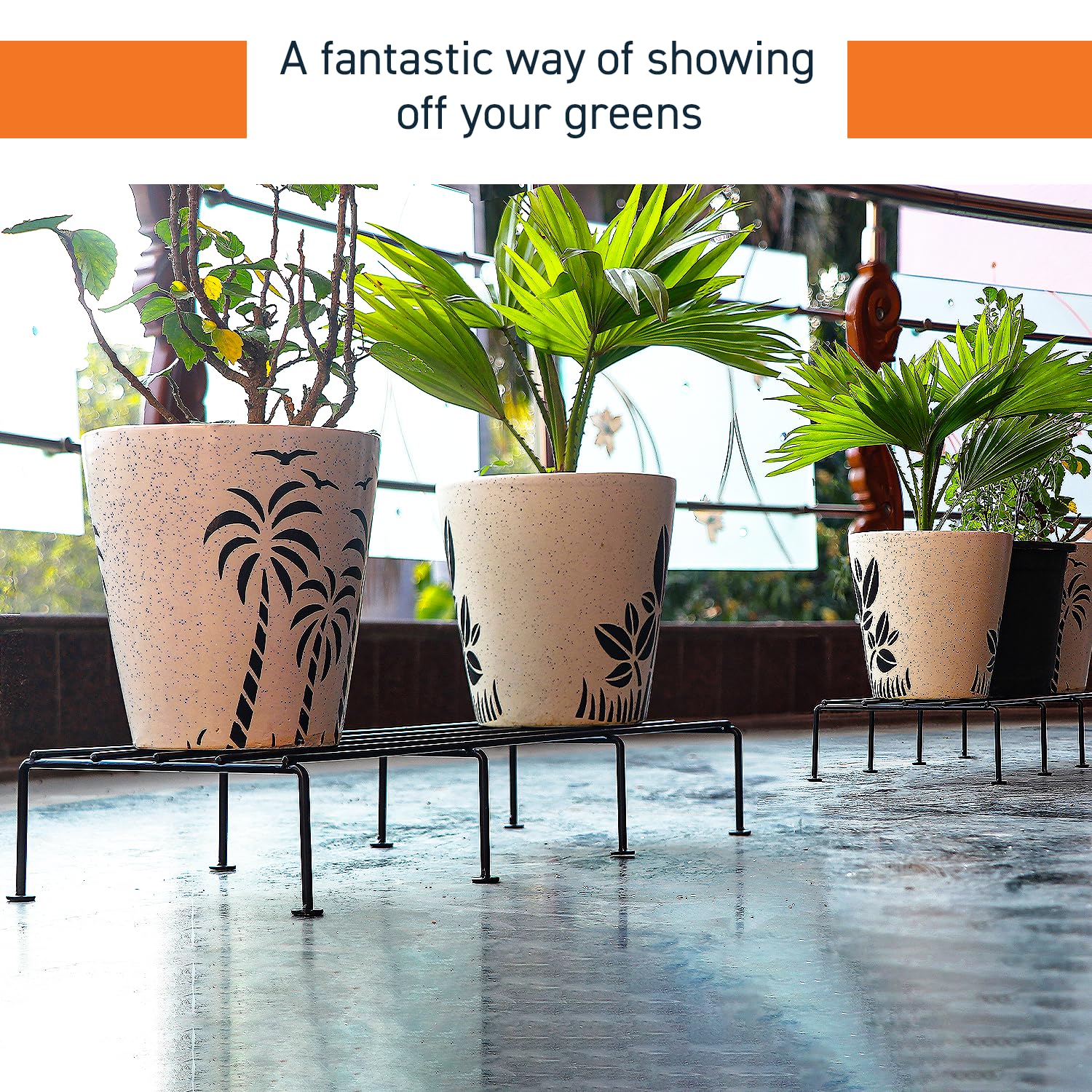 BonKaso Premium Rectangular Anti-Rust Metal Plant Stand Set (Pack of 4) - Stylish Black Stands for Indoor, Outdoor, and Balcony Use - Image 6 thumbnail