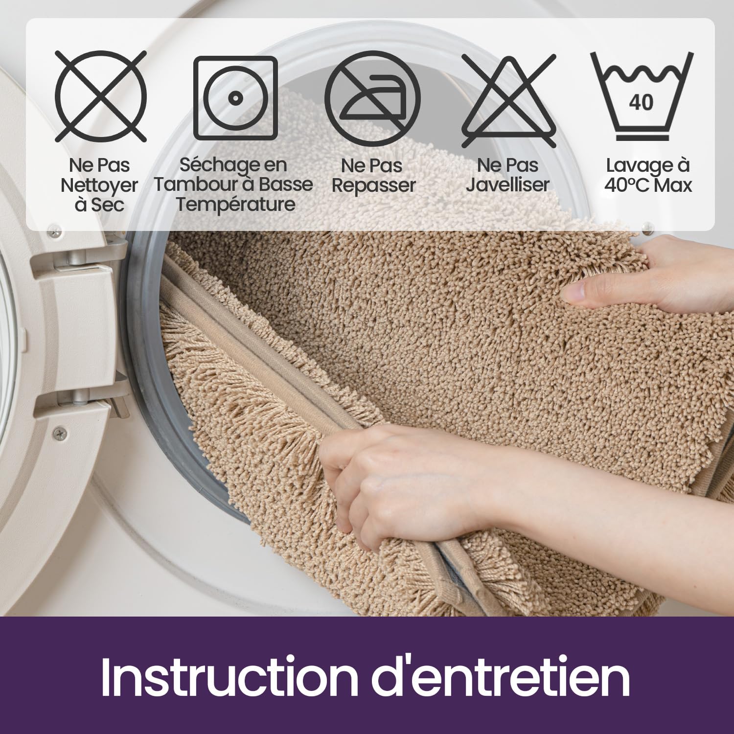DEXI Tapis de Bain 40x60 cm Microfibre Antidérapant Beige