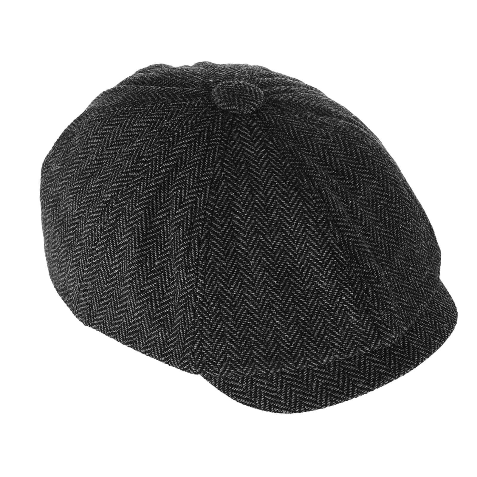 YolevMen Wool Blend Newsboy Cap 8 Panel Hat Tweed Cap Herringbone Cabbie Flat Cap for Men Flat Cap Irish Cabbie Gatsby Cap Fishing Cap Golf Cap Black
