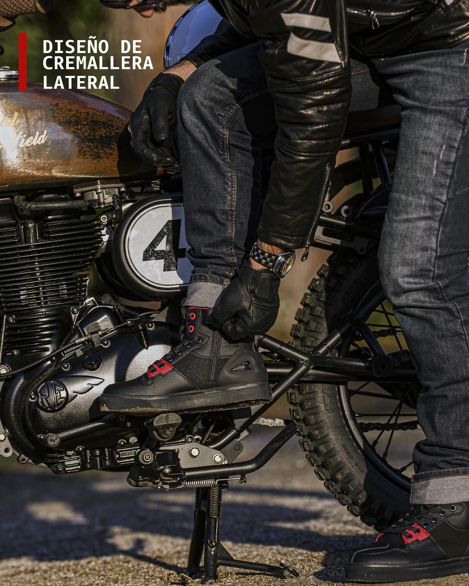 Grapelet Botas Moto Hombre,Zapatos de Moto Transpirables para el Tobillo Almohadilla de Cambio Cremallera Lateral Suela Antideslizante Informal Negro