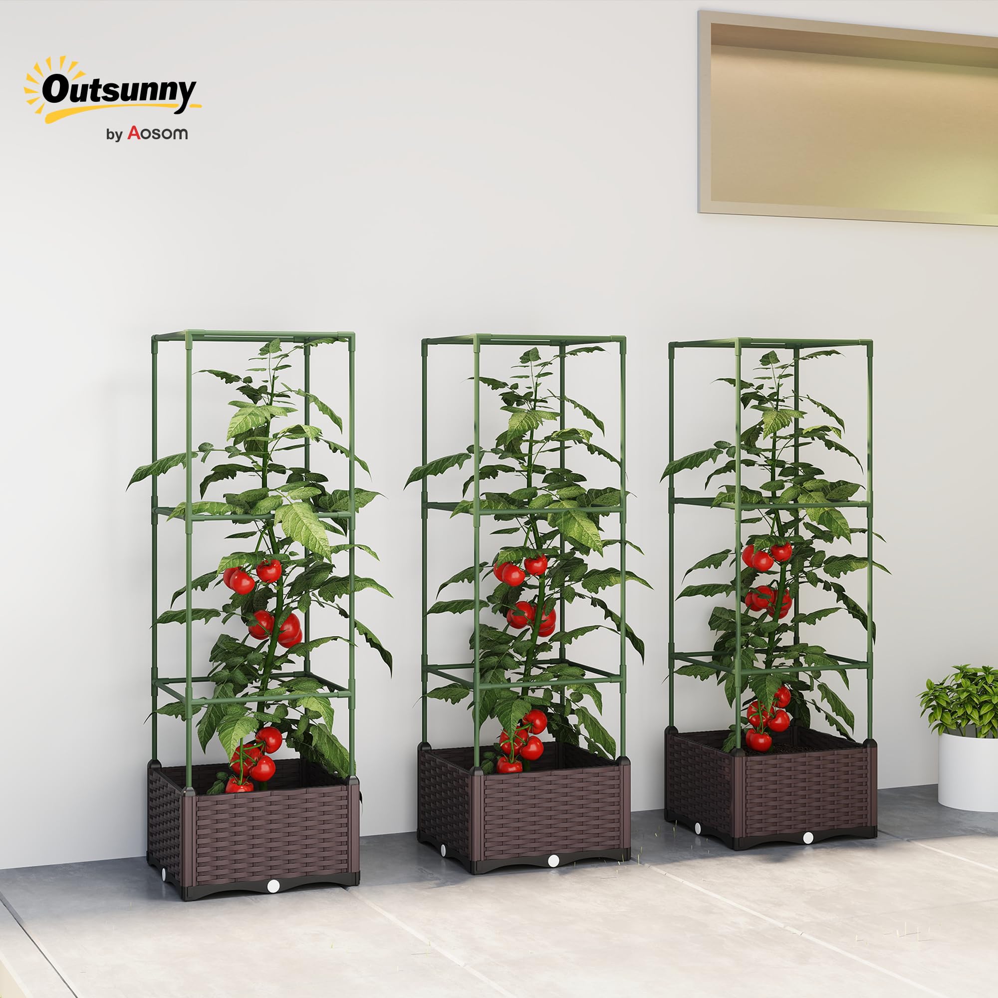 Outsunny Hochbeet mit Rankgitter Pflanzkasten 3er Set 40 x 40 x 125 cm