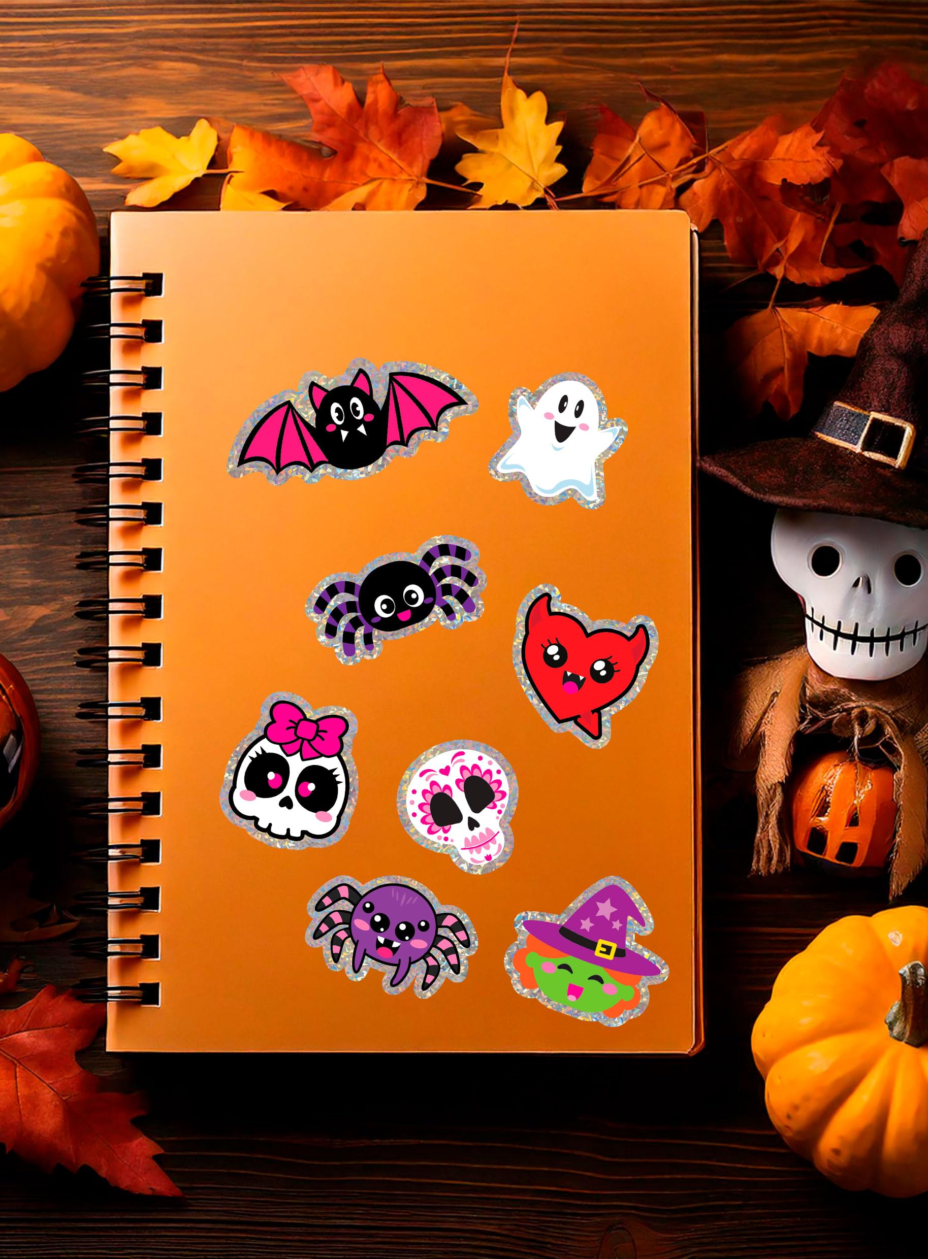 FIESTAS GUIRCA | Assorted Holographic Halloween Stickers - Party Decoration for Halloween and Themed Celebrations - Ideal for Spooky Parties and Frightening Events - Multicoloured