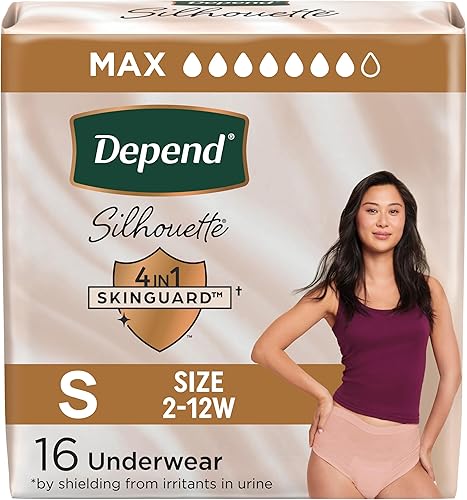 Depend Silhouette - Ropa interior para adultos para incontinencia y posparto para mujer, máxima absorción, talla S, rosa, 16 unidades (el embalaje