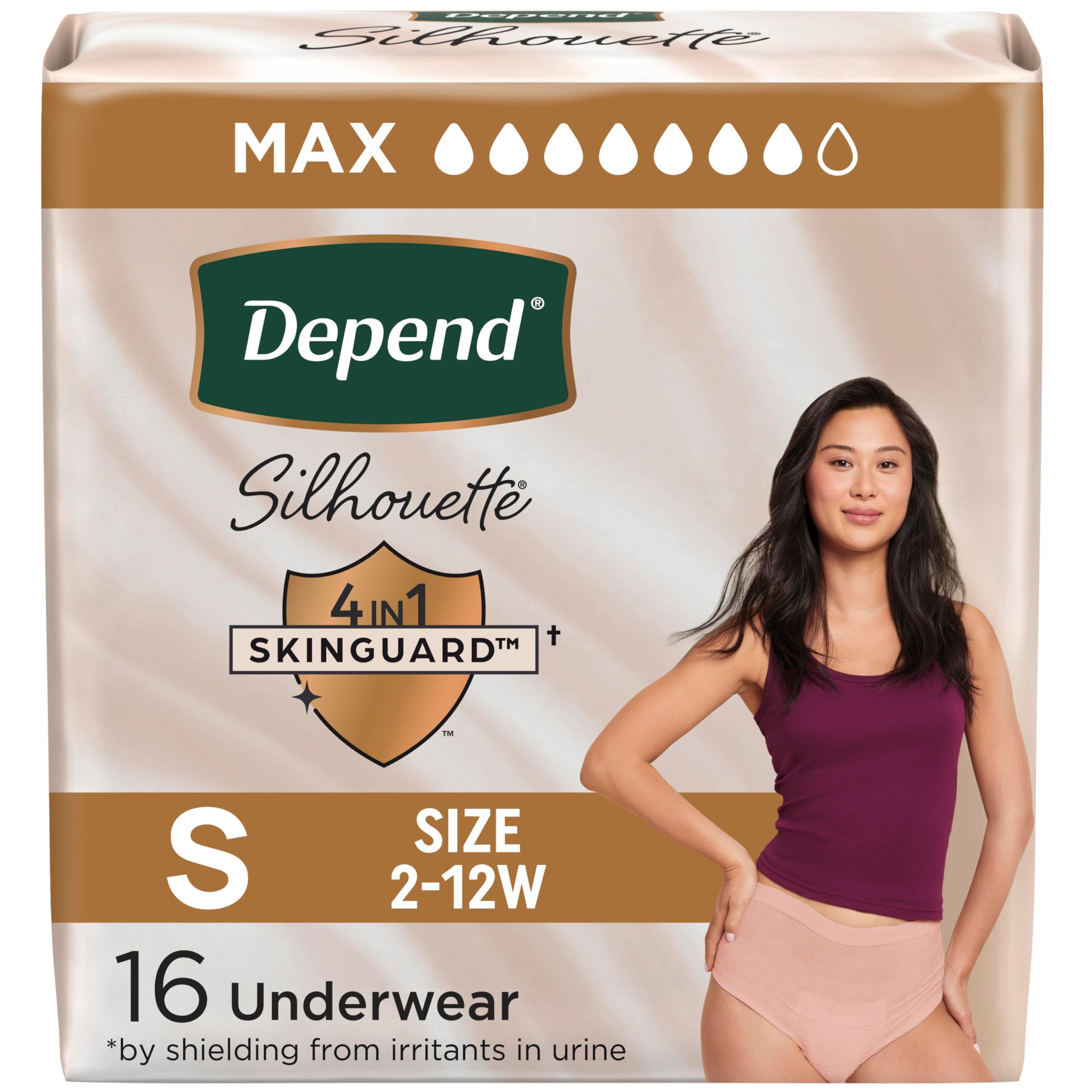 Depend Silhouette Adult Diapers, Incontinence & Postpartum Bladder Leak Underwear for Women, Maximum Absorbency, Small, Pink, 16 Count, Packaging May Vary
