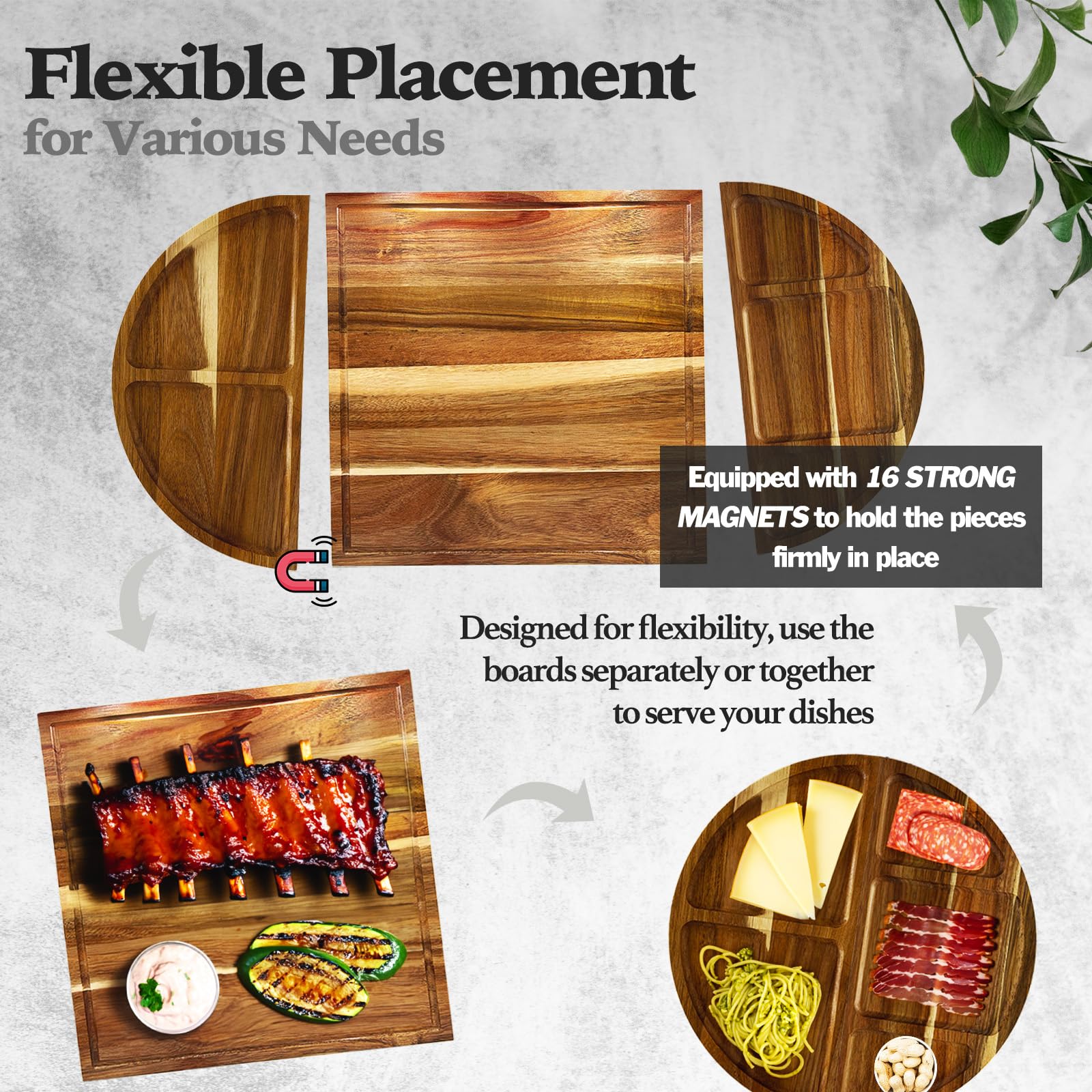 Juego de tablas de embutidos: conjunto magnético 3 en 1 de madera de acacia para queso, regalos únicos para el día de la madre para mamá, regalos de inauguración de la casa, regalos de boda para