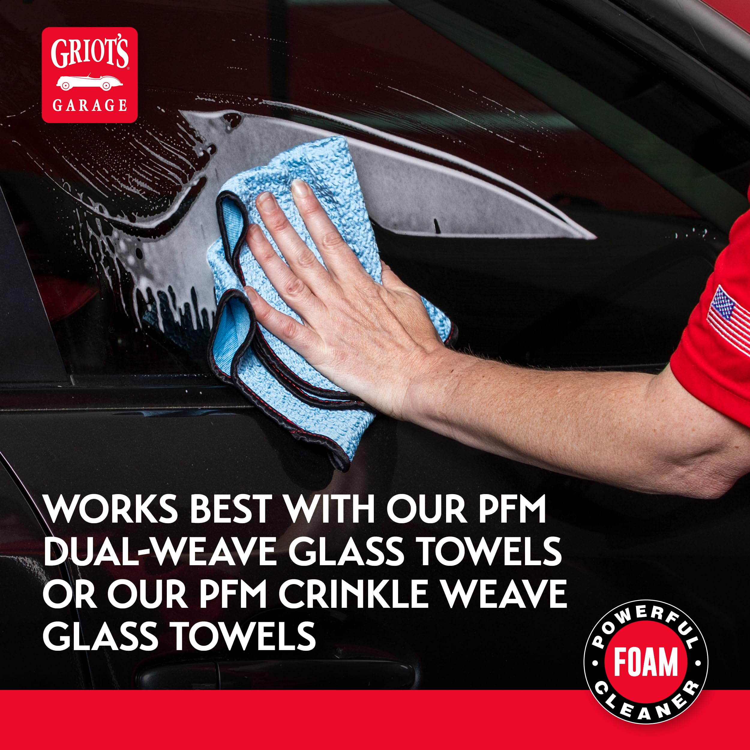 Griot's Garage Foaming Glass Cleaner Spray for Car Window, Windshield, Mirror, Tint Safe, No Streak, Dye and Ammonia-Free Formula, 22 Oz, 10891