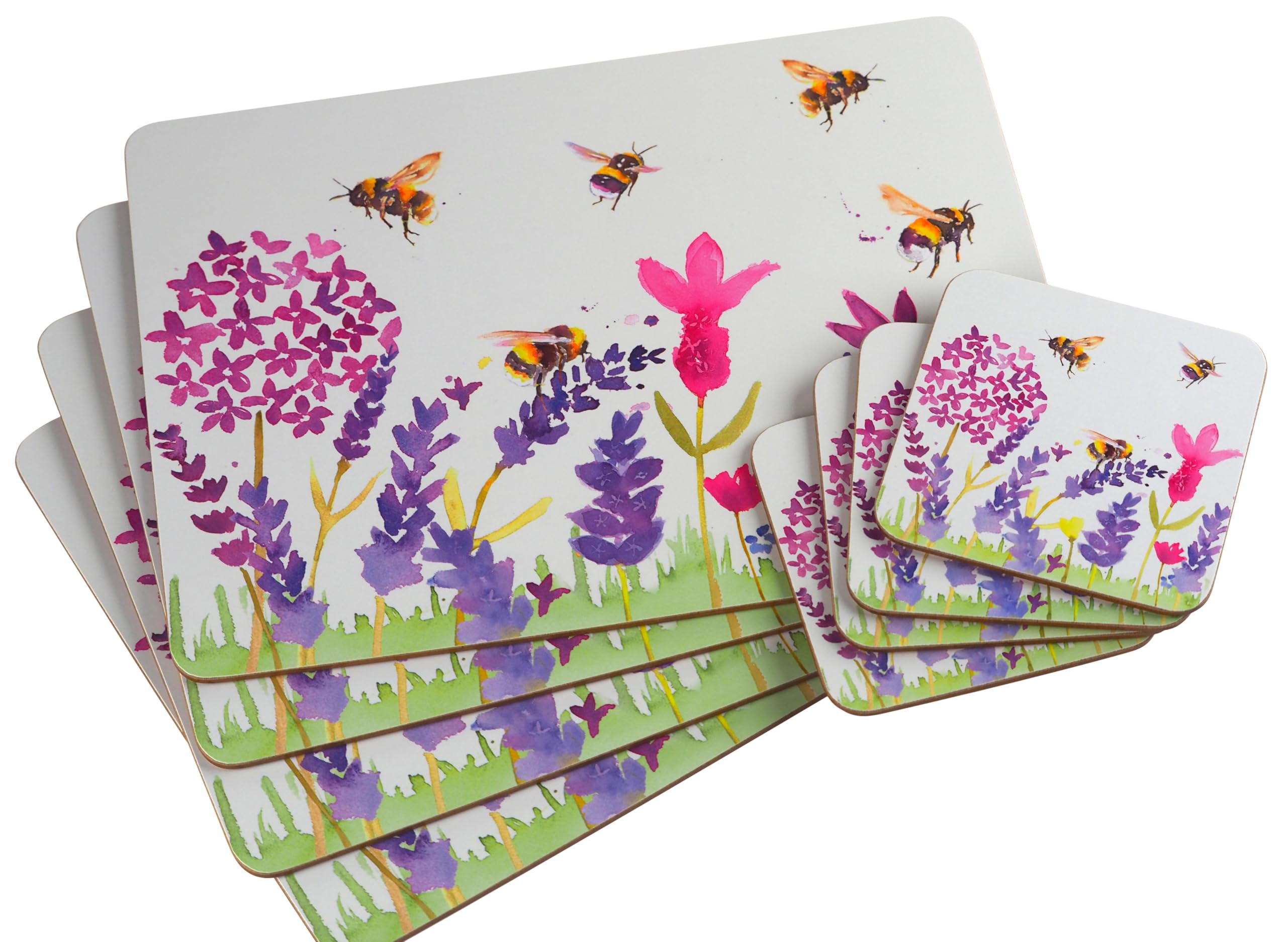 Bwg Multicolor Set Of 4 Table Placemats & Coasters - Country Life Bees