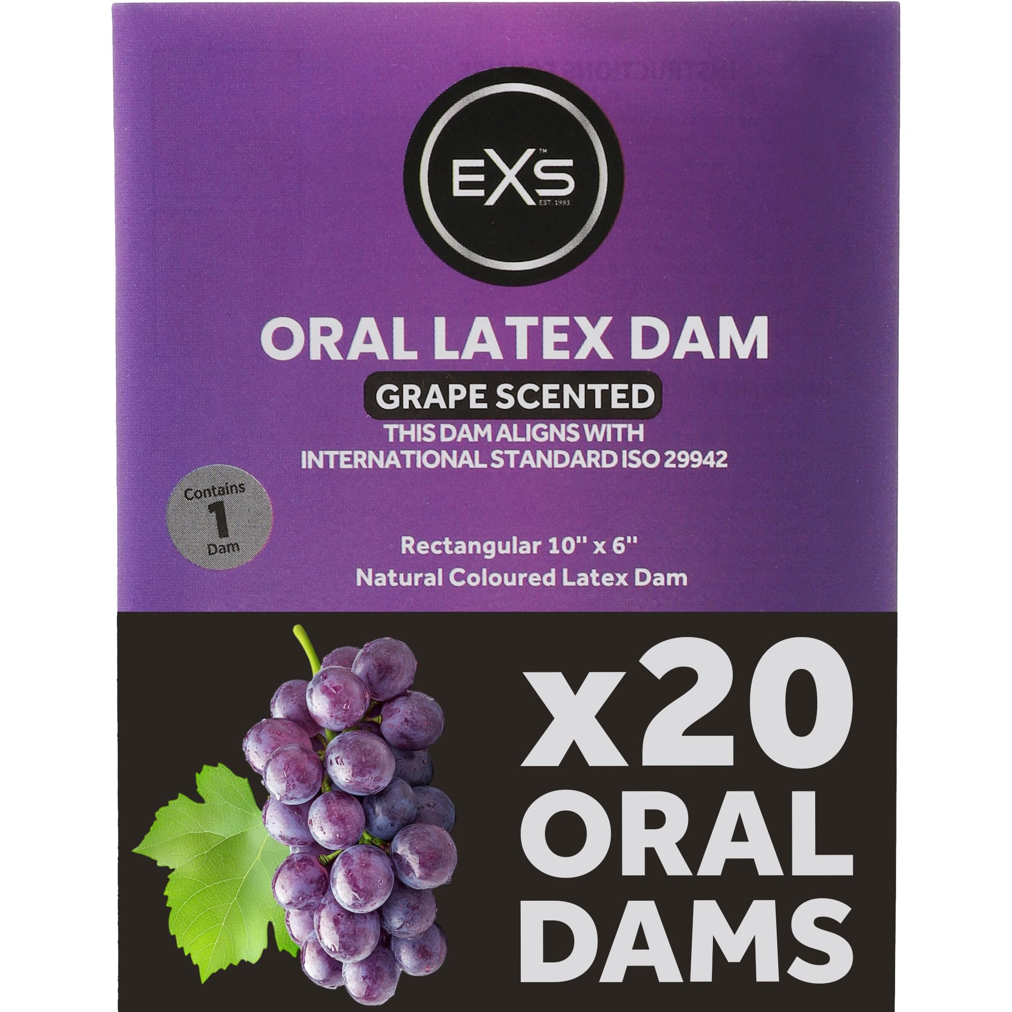 Oral Sex Dental Dams (Grape - 20 Pack) Ultra-Thin Scented Oral Barriers, 10x6, Vegan - NHS Approved Dams