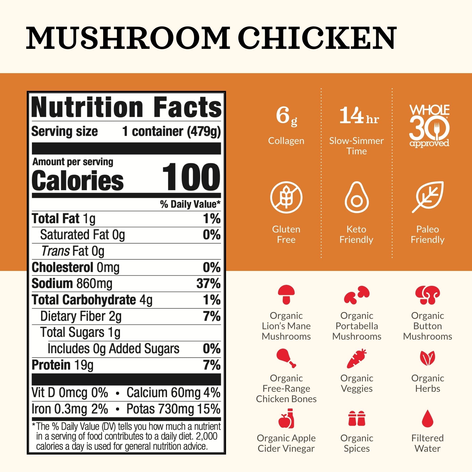 Kettle and Fire Mushroom Chicken, Beef, and Chicken Sipping or Cooking Bone Broth Variety Pack, Keto, Paleo, and Whole 30 Approved, Gluten Free, High in Protein and Collagen, 6 Pack