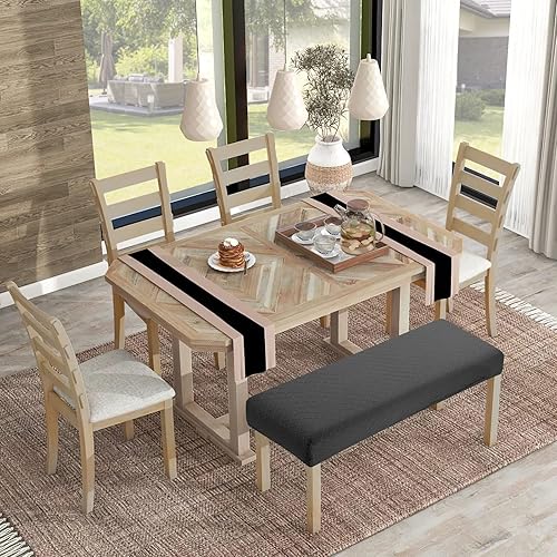 Vista 2 de YISUN Fundas de banco para comedor de Jacquard, funda elástica extraíble y lavable para banco, protector de asiento rectangular para bancos