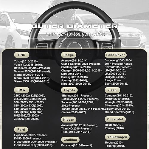 Miniatura 110 de SEG Direct Funda universal para volante de automóvil, de 15 pulgadas, piel de microfibra, color blanco y gris Negro y gris