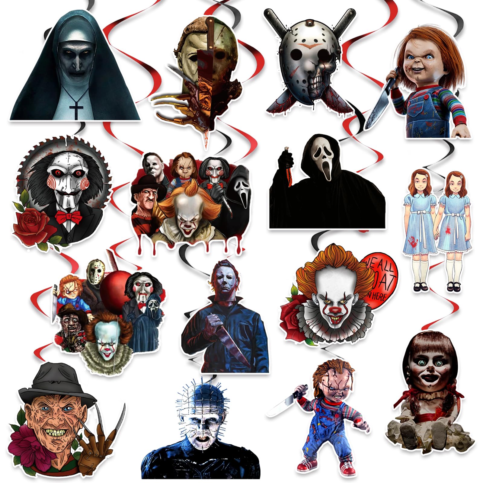 Horror Party Decorations Hanging Swirls, Horror Classic Movie Character Swirls Streams, for Horror Halloween Decorations Photo Booth Props Kids Fans