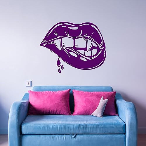 Miniatura 3 de Vinilo adhesivo para pared, diseño de labios sexys, colmillos de vampiro, niña, fantasía, Halloween, decoración grande (859ig) negro mate