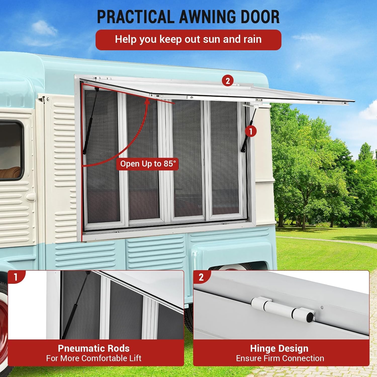 Concession Window for Food Truck, 45"x30"Stainless Steel 4-Sliding Windows with Mesh Screen, Horizontal Serving Hatch for Trailer, Outdoor Catering