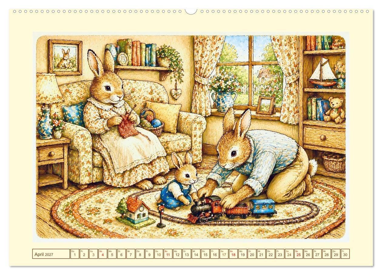 Bei Familie Hase (hochwertiger Premium Wandkalender 2027 DIN A2 quer), Kunstdruck in Hochglanz: Ein Jahr voller Liebe für die ganze Familie (CALVENDO Kunst)