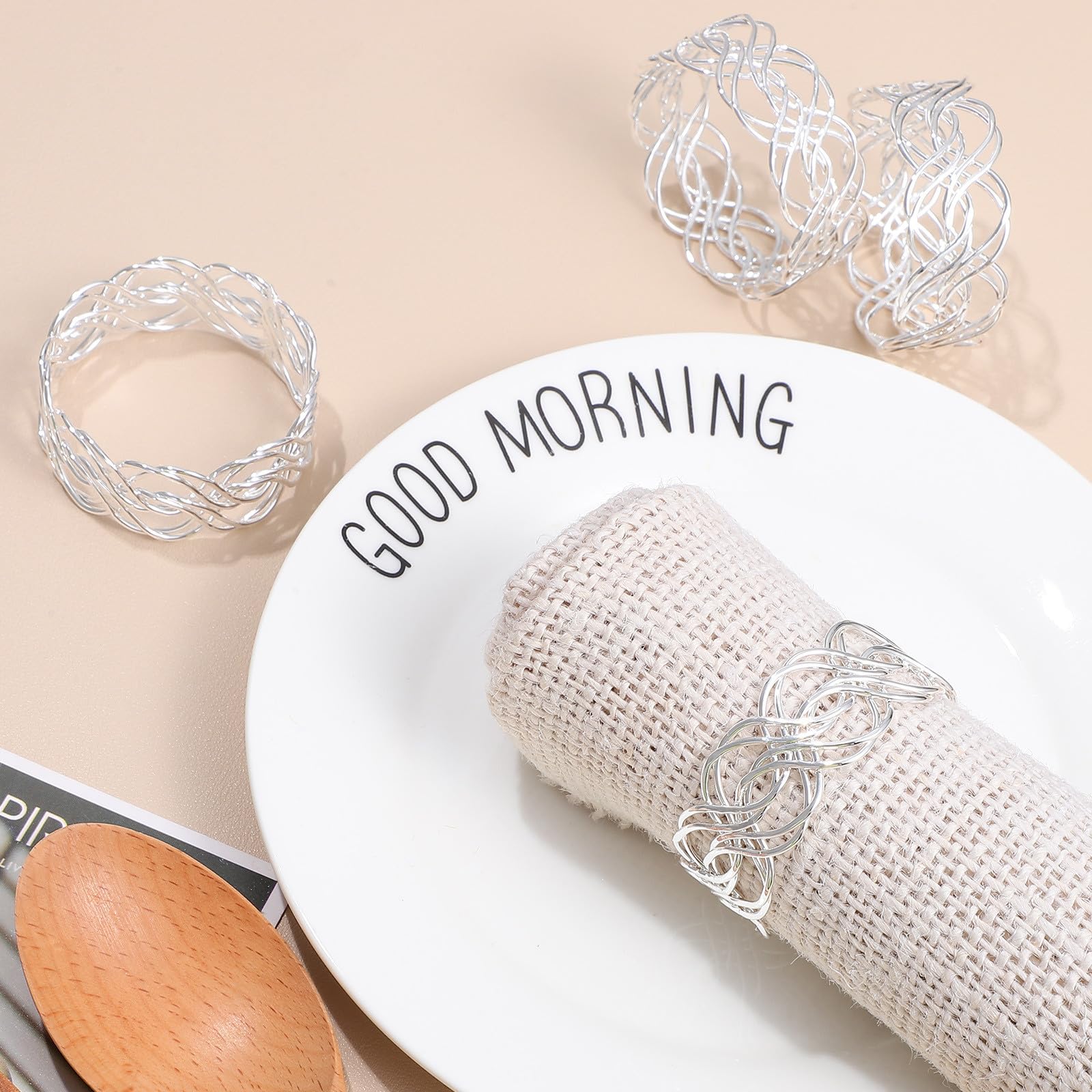 BESPORTBLE Serviettenringe und Glänzende Oberfläche mit Elegantem Unregelmäßigem Webmuster 6 Stück aus Metall Stabile Qualität für Hochzeit und Festliche Tischdekoration