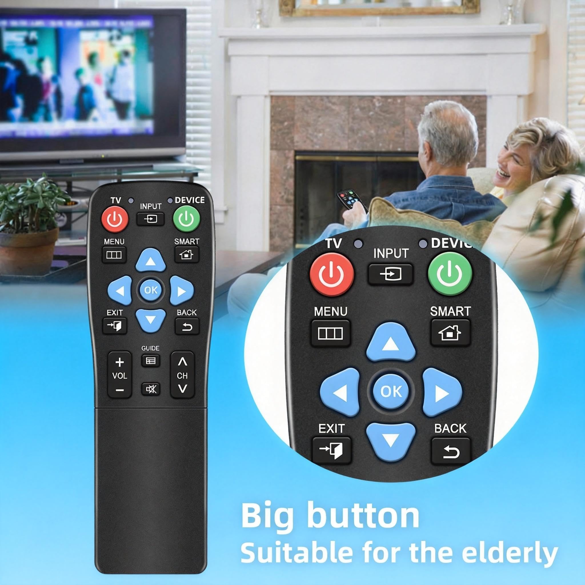 Big Button - Telecomando universale per anziani, demenza, funziona sia TV che TV & via cavo (STB) – per Spectrum, Xfinity, Samsung, Vizio, LG con cover scorrevole