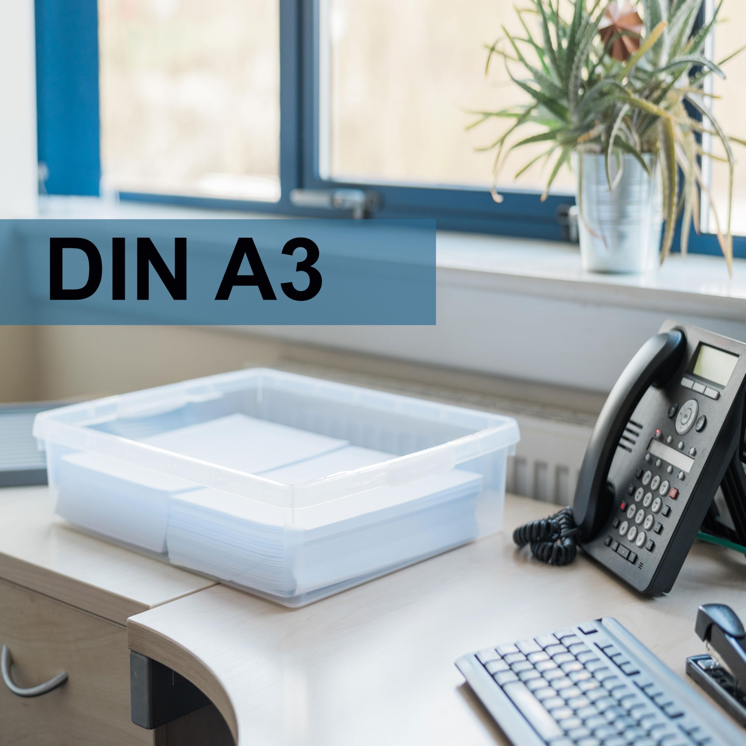 4x AUFBEWAHRUNGSBOX 14,75L DIN A3-Format Deckel 49x38,5x10,5cm Blau Storage