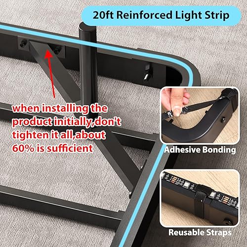 Miniatura 5 de YGEOMER Marco de cama flotante de tamaño individual con estación de carga, marcos de cama modernos de plataforma de metal con luz LED, fácil