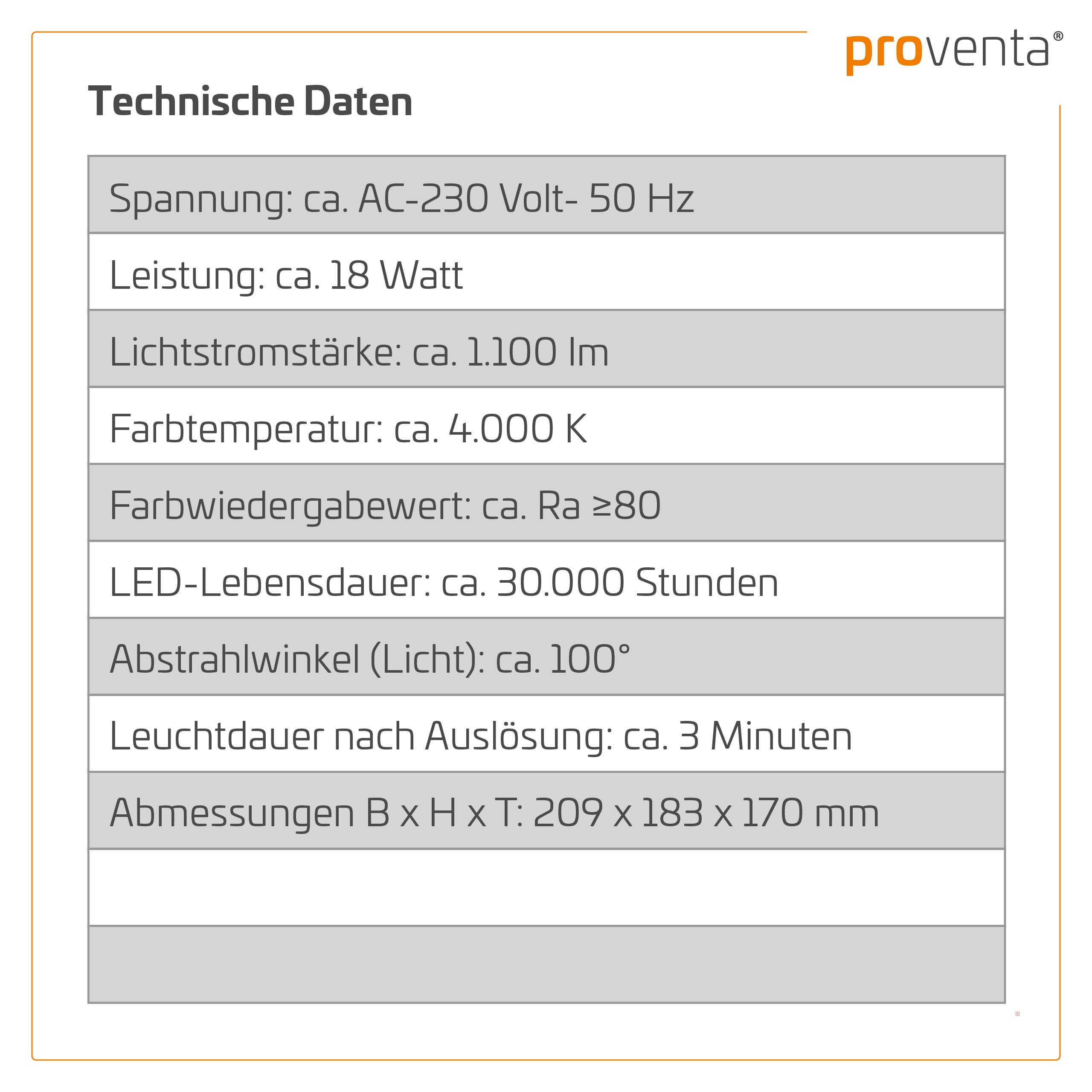 Proventa LED-Strahler, autom. Bewegungsverfolgung 180° Schwenkbereich 270°, Bewegungsmelder 4000K, 18W 1200 Lm, IP44, weiß