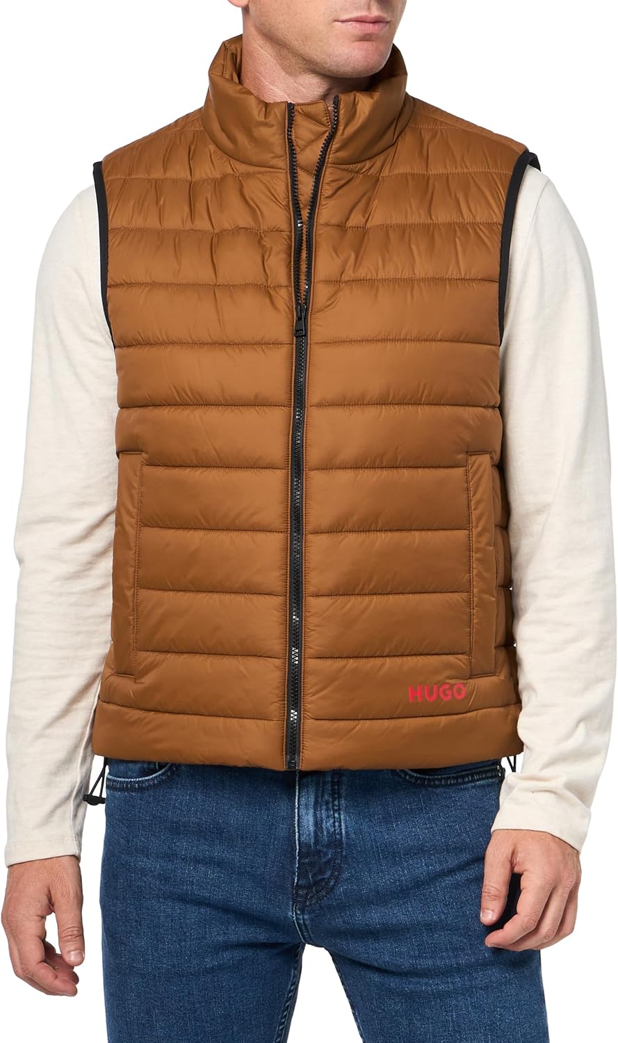 HUGO mens Contrast Logo Lightweight Nylon Padded Vest