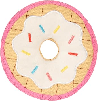 goDog Tough N Texture Vanilla Donut Plush & Textured Silicone Squeaky Dog Toy with Chew Guard Technology, Durable Fabric & Squeaker for Active Play, Pink, Small