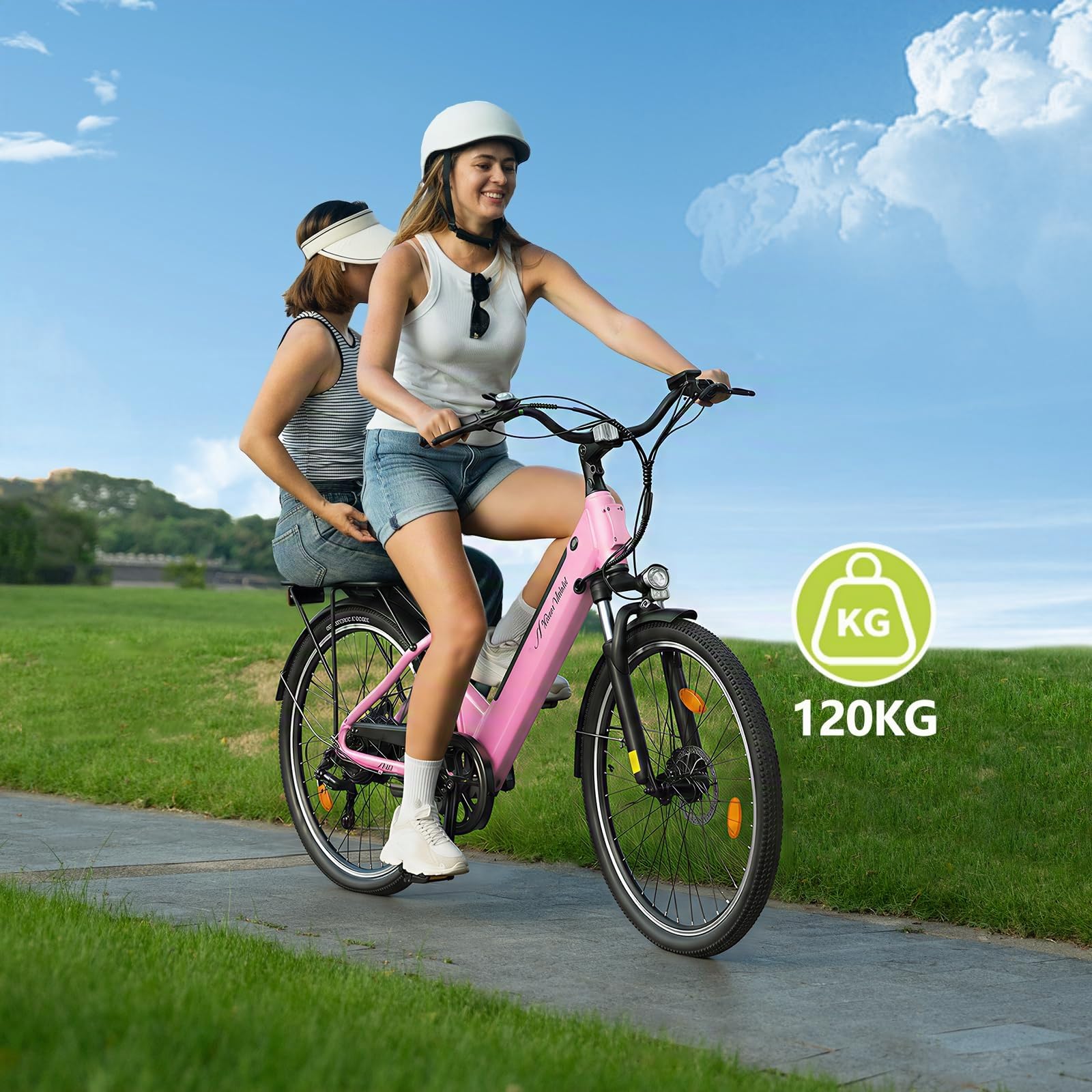 Velo Electrique Adulte 26/27.5 Pouces, VTC Électrique Homme Femme, Vélo Ville 7 Vitesses, Batterie Amovible 36V 12.8Ah, Autonomie 42KM, Suspension Avant, Freins à Disque, Feu LED Avant