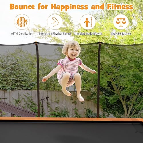 Miniatura 9 de Goplus Trampolín rectangular de 8 pies x 14 pies, trampolines recreativos con rodamientos de 440 libras con red de cierre y escalera antideslizante,