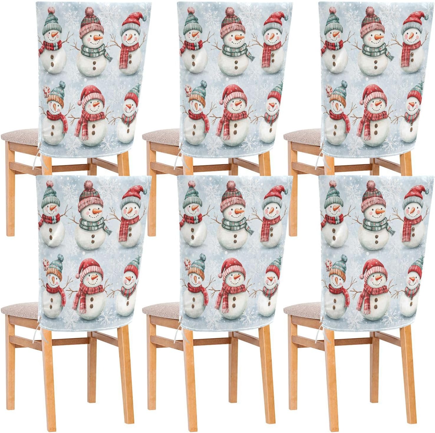 MNSRUU Christmas Snowman Chair Back Cover for Dining Room,Christmas Chair Slipcovers Set of 6, Snowman Chair Cover for Kitchen Hotel Holiday Party Decor,812