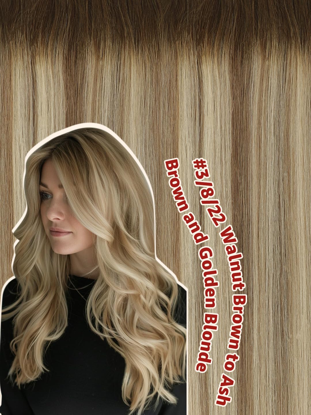 Clip in Hair Extensions Real Human Hair Double Weft Balayage Color Walnut Brown To Ash Brown And Golden Blonde,Clip in Hair Extensions,14 Inch 100g,6pcs Per Set With 18 Clips（#3/8/22,14")