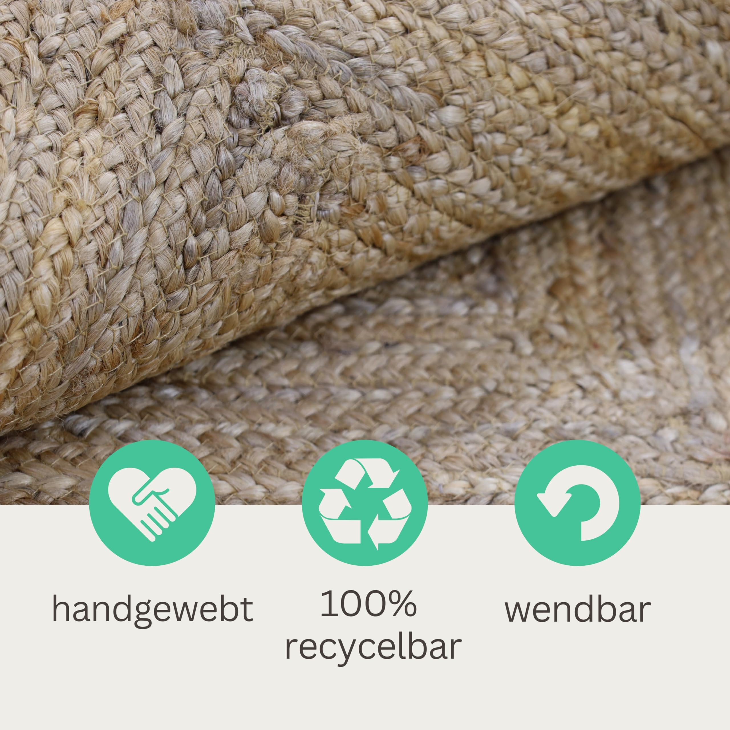 MY-RUG Jute Teppich 120x120 cm - Juteteppich Handgewebt - Natur Beige | Nachhaltiger Sisalteppich in Sisal-Optik, OEKO-TEX zertifiziert, ideal für Wohnzimmer, Boho-Stil und Saugroboter geeignet