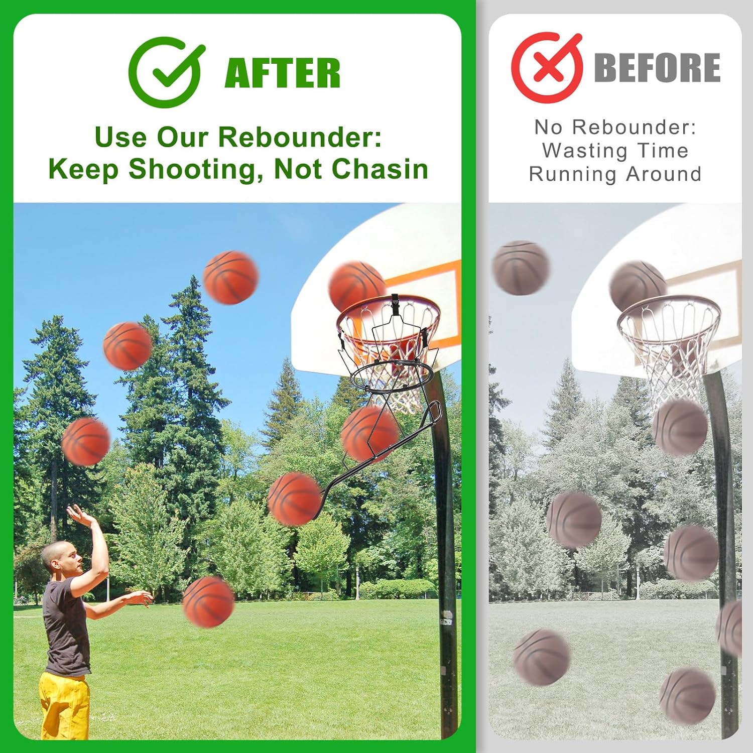 KingDolly 360° Swivel Track Basketball Return Attachment, Basketball Rebounder with 3 Anti-Slip Buckles, Ball Return for Basketball Hoop for Solo Practice, Shooting Training Indoor/Outdoor