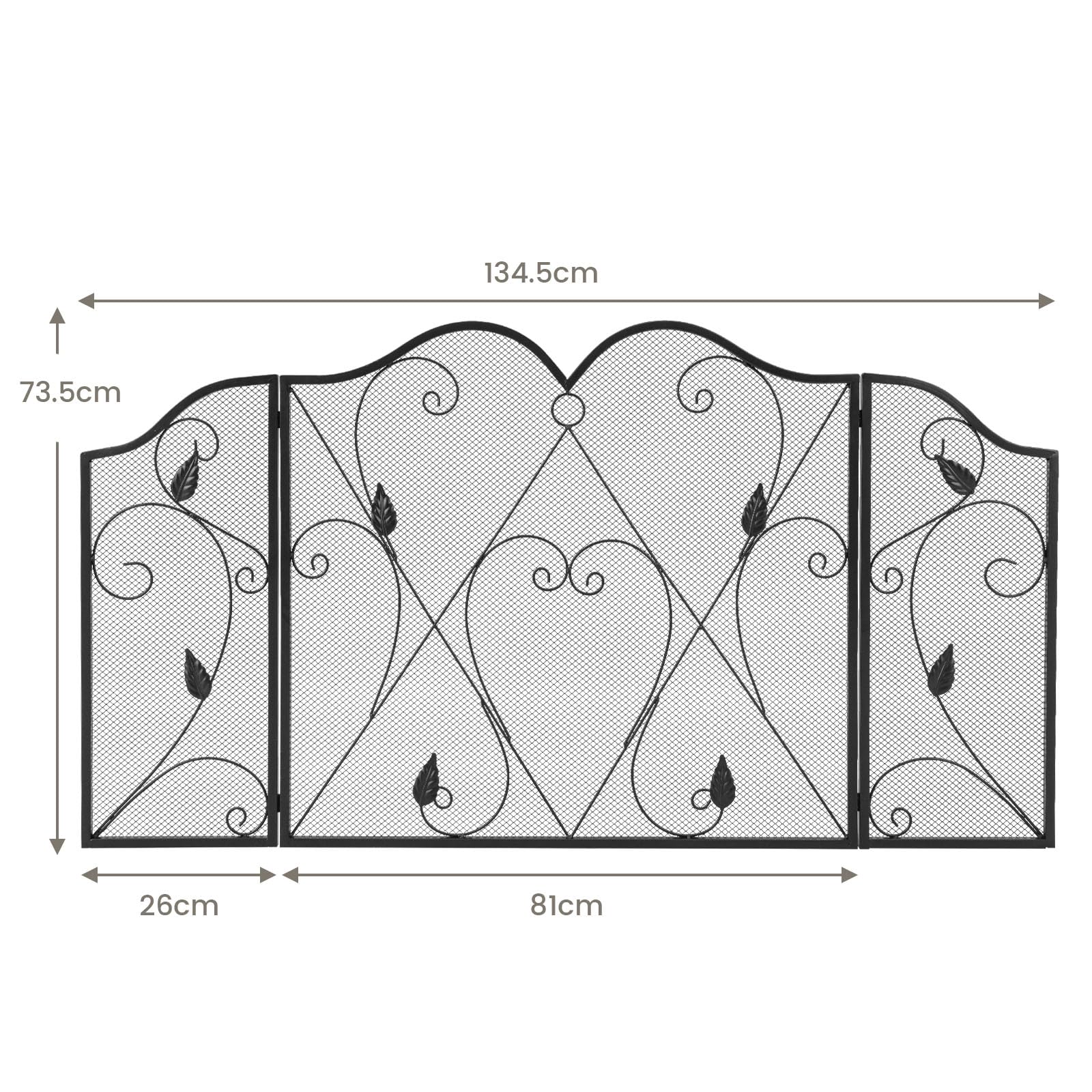 LIFEZEAL Grille de Protection Anti-feu Pliable en Métal 3 Parties, Pare-étincelle 134,5 x 73,5 cm Noir