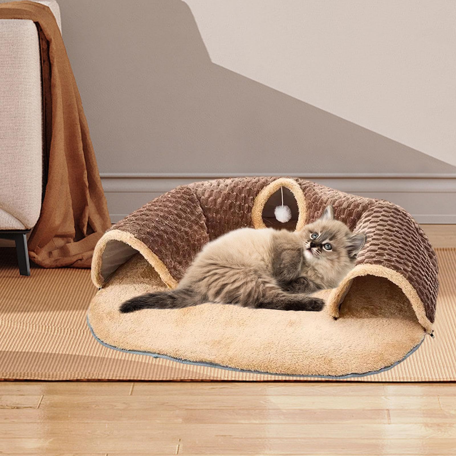 Tunnel Fonctionnel pour Chats, Cachette et pour Petits Animaux, Brown M